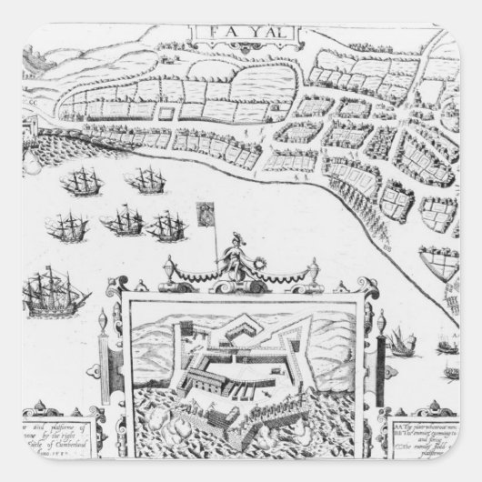 Die Stadt und die Plattform von Fayall Quadratischer Aufkleber (Vorderseite)