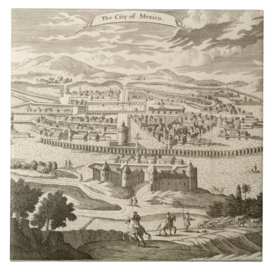 Die Stadt von Mexiko, 1723 (Stich) Fliese (Vorderseite)