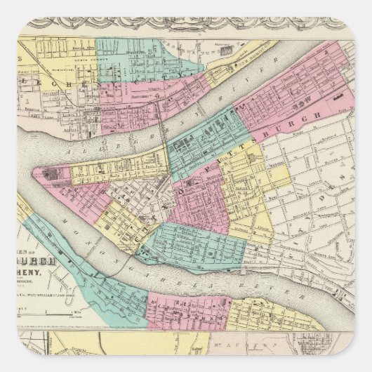 Die Städte Pittsburgh Allegheny Cincinnati Quadratischer Aufkleber (Vorderseite)