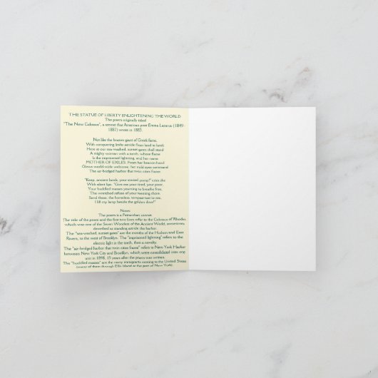 DIE STATUE DER FREIHEIT, DIE DIE WELT ERLEICHTERT KARTE (Innenseite)