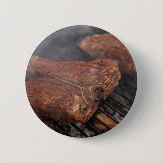 Die Steaks, die Grill grillen, grillt Fleisch Button (Vorderseite)