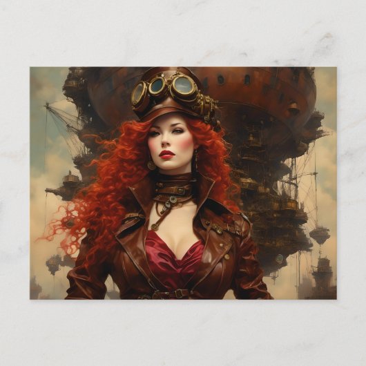 Die Steampunk-Frau Postkarte (Vorderseite)