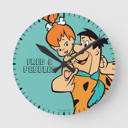 Die Steine | Fred & Pebbles Flintstone Runde Wanduhr (Vorderseite)