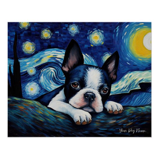 Die Sternennacht - Boston Terrier Dog 001 - Qian w Poster (Vorderseite)