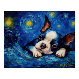 Die Sternennacht - Boston Terrier Dog 002 - Qian w Poster