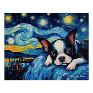 Die Sternennacht - Boston Terrier Dog 003 - Qian w Poster