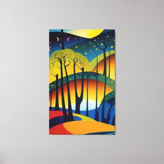 Die Sternennacht im Psychedelischen Wald Leinwanddruck (Vorderseite)