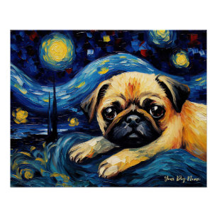 Die Sternennacht - Mops Dog 003 - Qian wan Gogh Poster