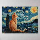 Die Sternennacht Vincent van Gogh mit Katze Poster (Vorne)