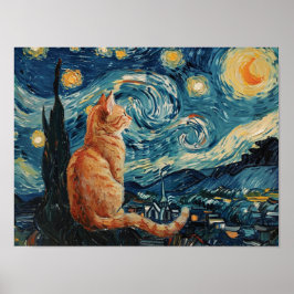 Die Sternennacht Vincent van Gogh mit Katze Poster