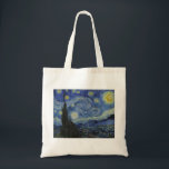 Die Sternennacht von Vincent van Gogh Tragetasche<br><div class="desc">Die Starry Night ist ein Ölgemälde auf Leinwand des niederländischen postimpressionistischen Malers Vincent van Gogh. Es wurde im Juni 1889 erbaut und zeigt den Blick aus dem nach Osten gerichteten Fenster seines Asylzimmers in Saint-Rémy-de-Provence,  kurz vor dem Sonnenaufgang,  mit dem Zusatz eines imaginären Dorfes.</div>