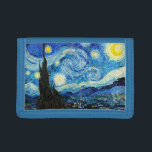 Die Sternennacht von Vincent Van Gogh Tri-fold Geldbeutel<br><div class="desc">Das Gemälde wird von einem Sternenhimmel beherrscht. Es nimmt drei Viertel des Flugzeug ein und erscheint turbulent, sogar aufgeregt, mit stark wirbelnden Mustern, die wie Wellen über die Oberfläche rollen. Es ist von hellen Orben umgeben - darunter der Halbmond ganz rechts und die Venus, der Morgenstern, links von Mitte -...</div>