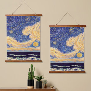 Die Sternennacht Wandteppich Mit Holzrahmen