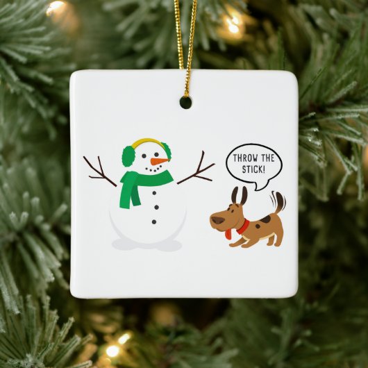 Die Stick Snowman & Hund Niedlich Funny Weihnachte Keramikornament (Baum)