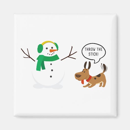 Die Stick Snowman & Hund Niedlich Funny Weihnachte Magnet (Vorne)