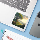 Die stille Farm – Farmhouse-Landschaft Quadratisch Aufkleber (Laptop mit iPhone)