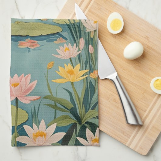 Die Stille: Lily Pond Swan Geschirrtuch (Viertel Falte)