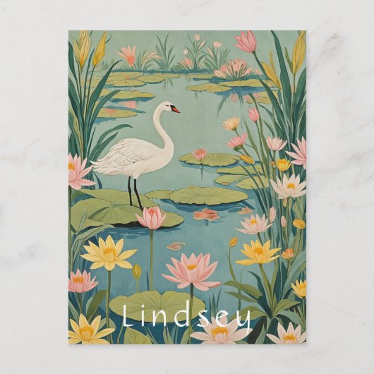Die Stille: Lily Pond Swan Postkarte (Vorderseite)