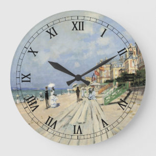 Die Strandpromenade in Trouville von Claude Monet Große Wanduhr