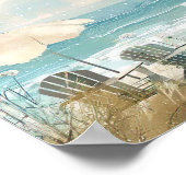 Die Strandszene im Aquarellstil mit weißen Stühlen Poster (Ecke)