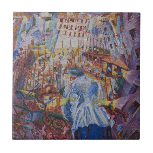 Die Straße betritt das Haus - Umberto Boccioni Fliese (Vorderseite)