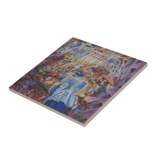 Die Straße betritt das Haus - Umberto Boccioni Fliese (Seite)