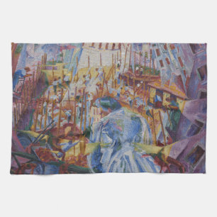 Die Straße betritt das Haus - Umberto Boccioni Geschirrtuch