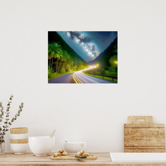 die Straße durch die dunkle Nacht Poster (Küche)