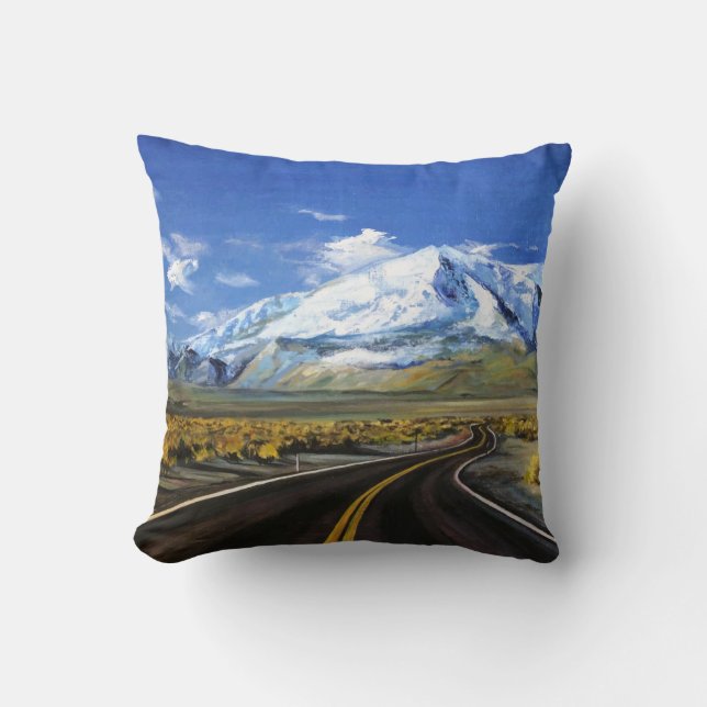 die Straße zu den Bergen Öl lackasphalt,autu Kissen (Vorderseite)