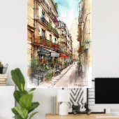 Die Straßen von Paris Wasserfarben Poster Art (Heimbüro)