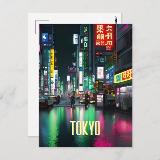 Die Straßen von Tokio nachts Postkarte (Vorne/Hinten)