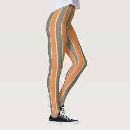 Die Streifen sind grün, grau und orange Leggings