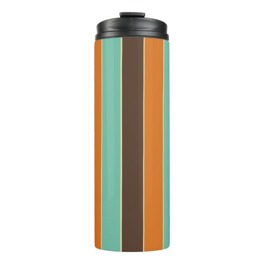 Die Streifen sind grün, schwarz und orange Thermosbecher (Vorderseite)