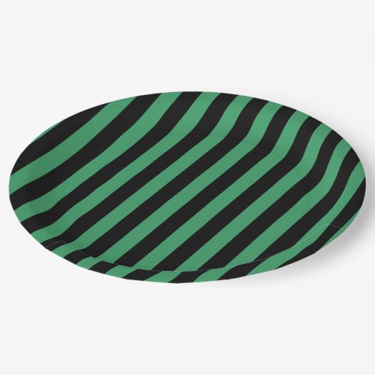 Die Streifen sind grün und schwarz Pappteller (Schrägansicht)