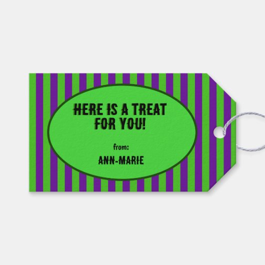 Die Streifen sind grün und violett Geschenkanhänger (Vorderseite (Horizontal))
