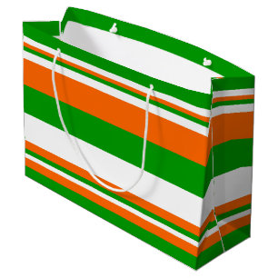 Die Streifen sind grün, weiß und orange Große Geschenktüte