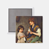 Die Strickstunde, Eugene de Blaas Künstler Magnet (Vorderseite/Rückseite)