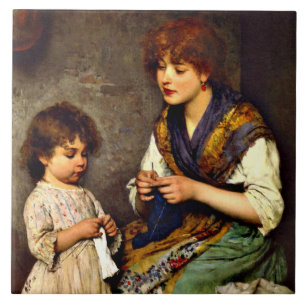 Die Strickstunde, feine Kunstmalerei Fliese