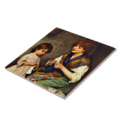 Die Strickstunde, feine Kunstmalerei Fliese (Seite)