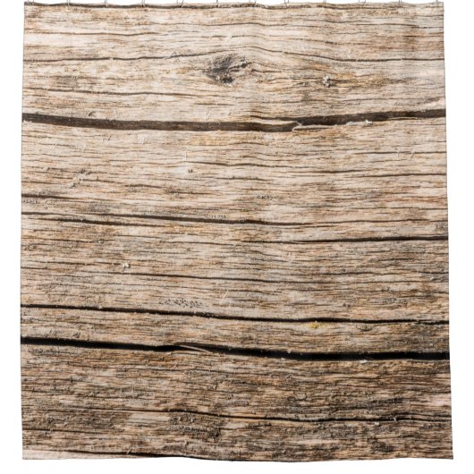 Die Struktur eines alten Holzbügels ohne Rinde mit Duschvorhang (Vorderseite)