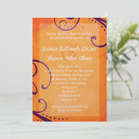 Die strukturierte Orange mit Pflaumen-Wirbel Einladung (Stehend Vorderseite)