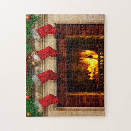 Die Strümpfe wurden mit Sorgfalt am Kamin gehängt Puzzle (Vertikal)