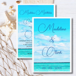 Die Summer Hochzeit in Urlaubsort am Strand Einladung