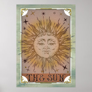 Die Sun Vintage Tarotkarte Himmels Kunst Poster