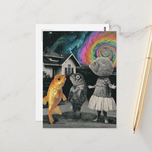 Die Surreal Fish Family Postkarte (Vorderseite/Rückseite Beispiel)