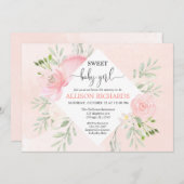 Die süße Blumen Babydusche erröten rosa Grün Einladung (Vorne/Hinten)