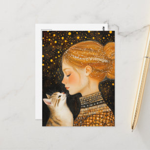 Die süße Katze und eine Frau Postkarte