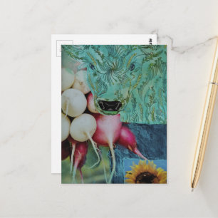 Die süße Kuh und die Radieschen Collage Postkarte