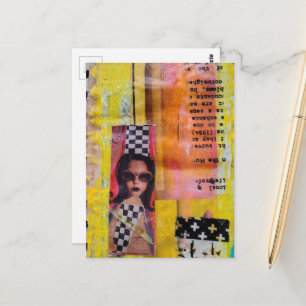 Die süße rosa Leckerei auf gelber Mixed-Media-Coll Postkarte