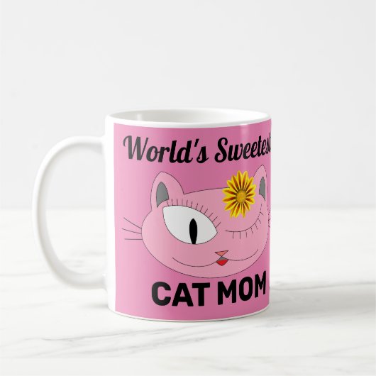 Die süßeste CAT-MAMA der Welt - rosa Katzengesicht Kaffeetasse (Links)